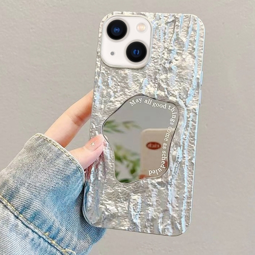 

For iPhone 13 Embossed Rock Texture Mirror TPU Phone Case(Space Silver)