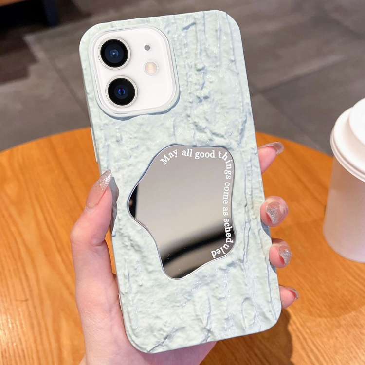 

For iPhone 12 Embossed Rock Texture Mirror TPU Phone Case(Milk Green)