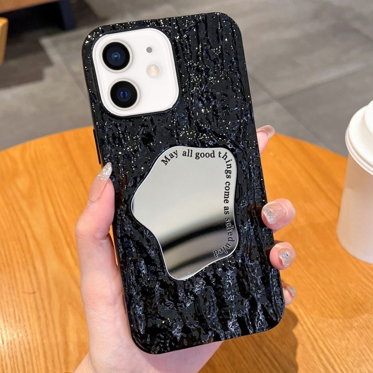 

For iPhone 12 Embossed Rock Texture Mirror TPU Phone Case(Black)
