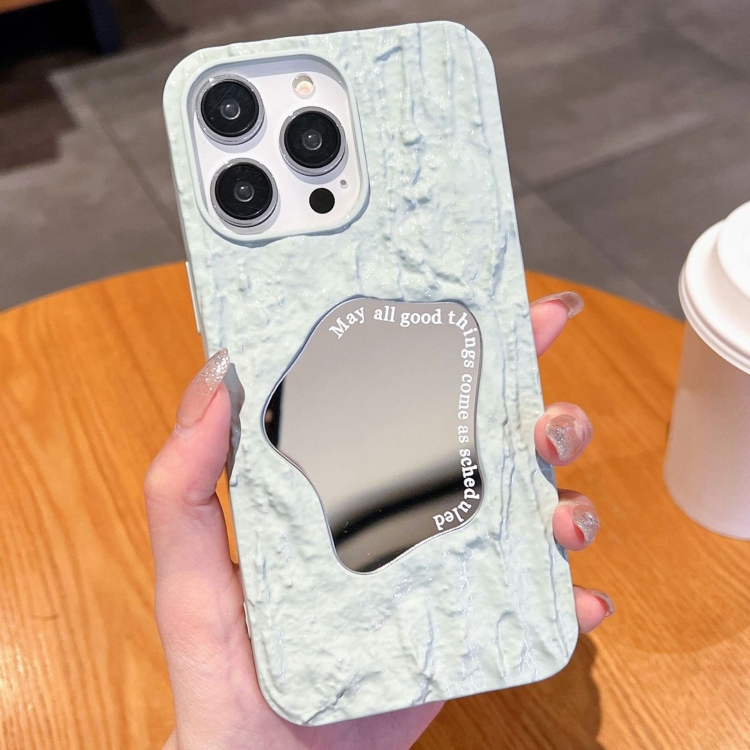

For iPhone 12 Pro Embossed Rock Texture Mirror TPU Phone Case(Milk Green)
