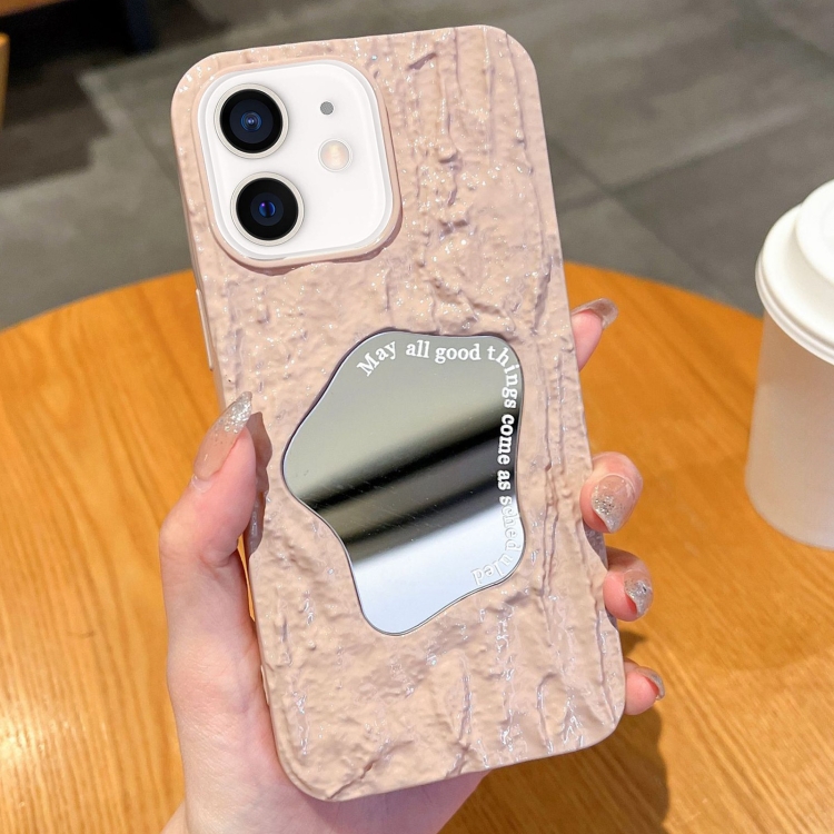 

For iPhone 11 Embossed Rock Texture Mirror TPU Phone Case(Pink)