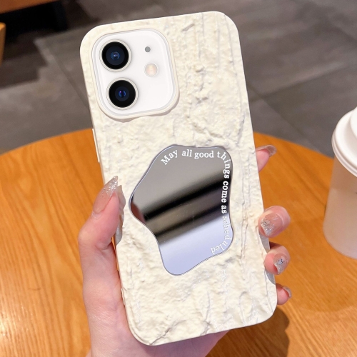 

For iPhone 11 Embossed Rock Texture Mirror TPU Phone Case(Milk White)