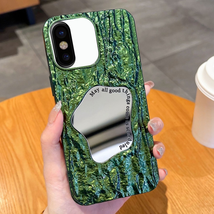 

For iPhone X / XS Embossed Rock Texture Mirror TPU Phone Case(Green)