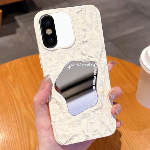 

For iPhone X / XS Embossed Rock Texture Mirror TPU Phone Case(Milk White)