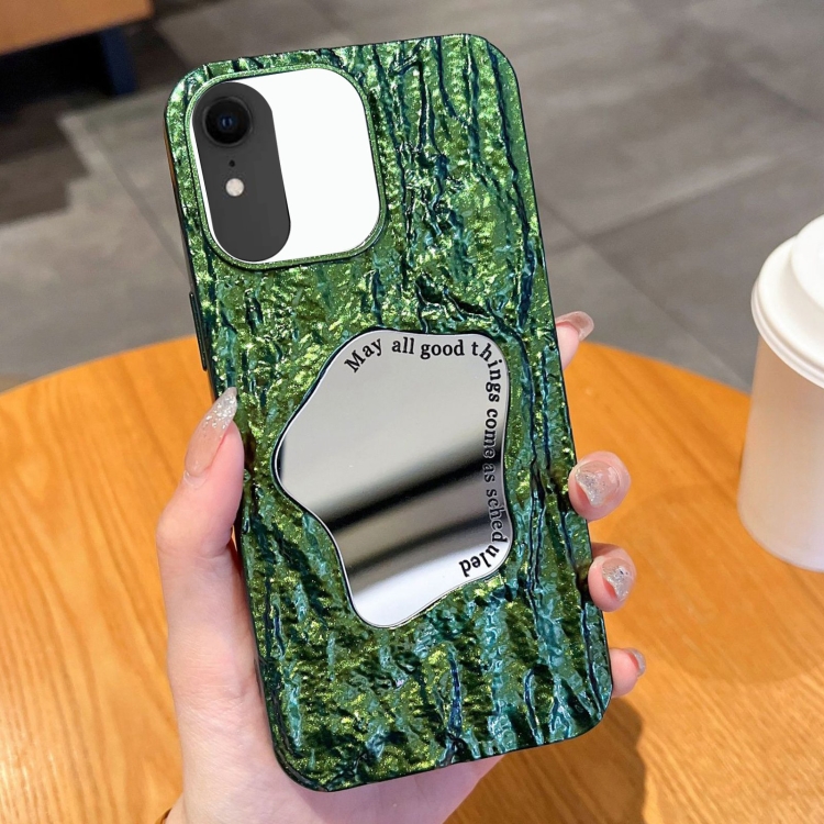 

For iPhone XR Embossed Rock Texture Mirror TPU Phone Case(Green)