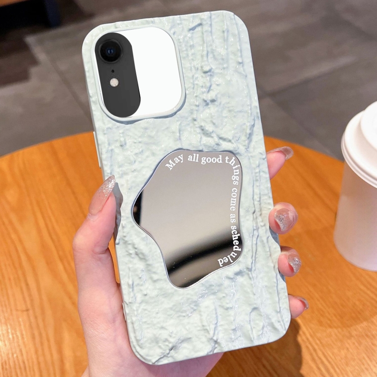 

For iPhone XR Embossed Rock Texture Mirror TPU Phone Case(Milk Green)