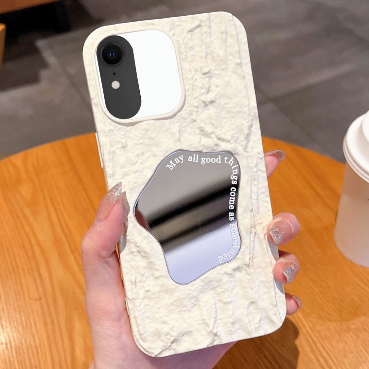 

For iPhone XR Embossed Rock Texture Mirror TPU Phone Case(Milk White)