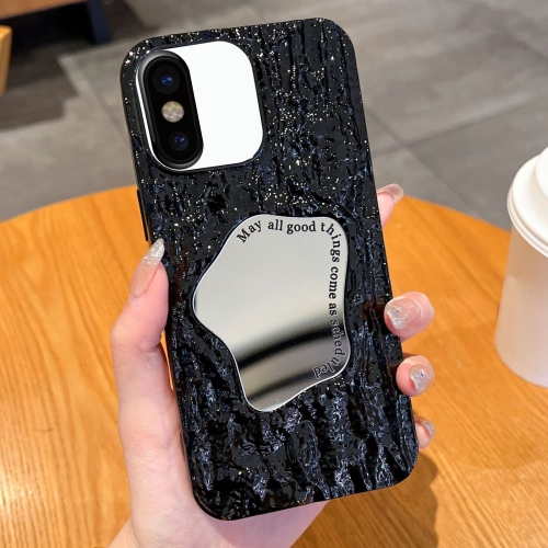 

For iPhone XS Max Embossed Rock Texture Mirror TPU Phone Case(Black)