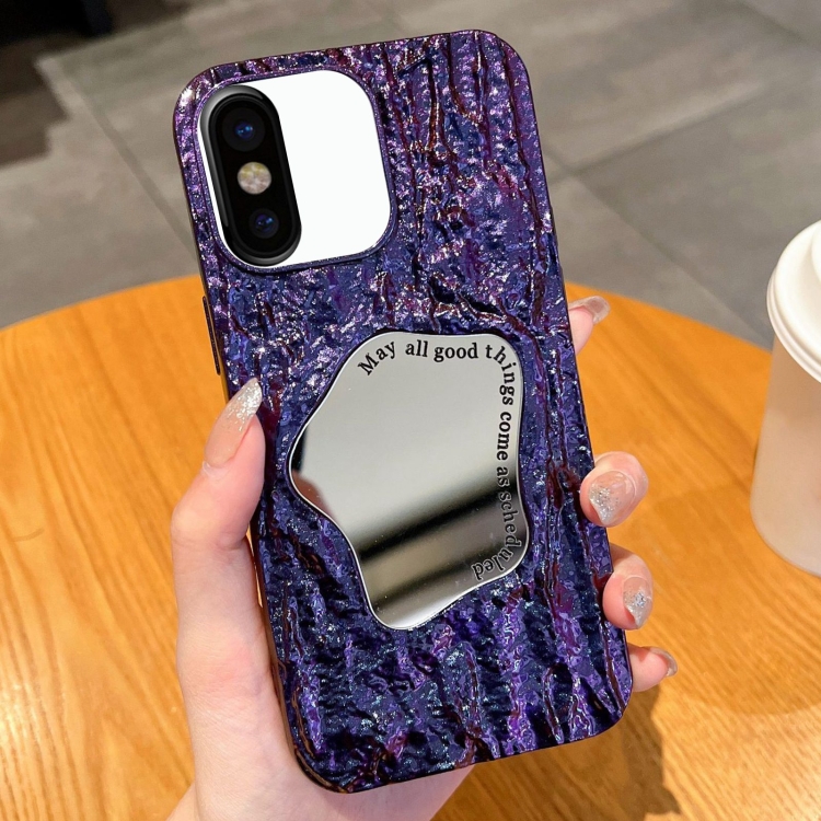 

For iPhone XS Max Embossed Rock Texture Mirror TPU Phone Case(Deep Purple)