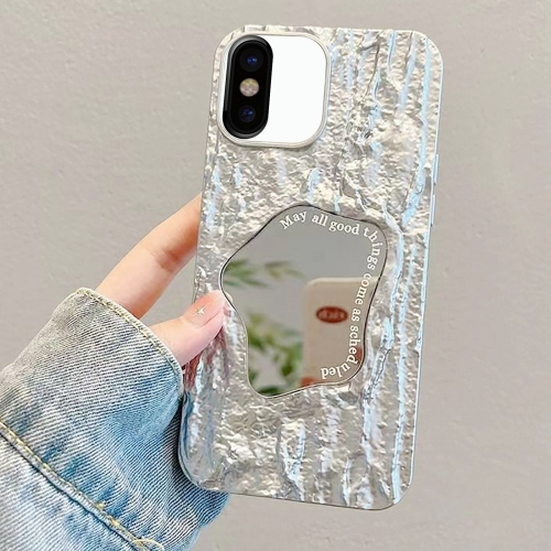 

For iPhone XS Max Embossed Rock Texture Mirror TPU Phone Case(Space Silver)