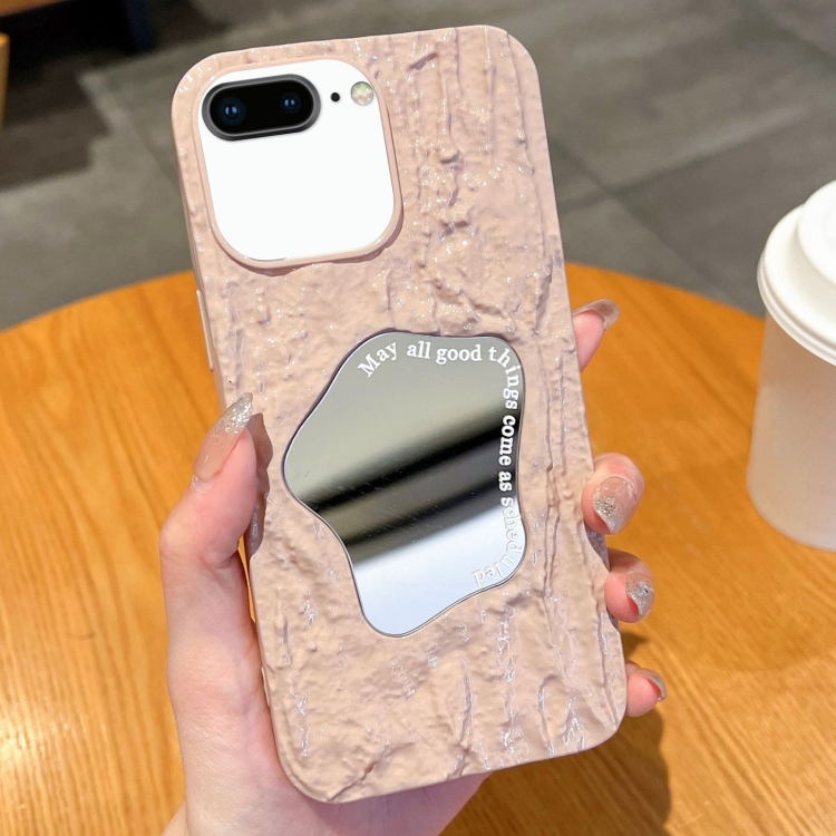 

For iPhone 8 Plus / 7 Plus Embossed Rock Texture Mirror TPU Phone Case(Pink)