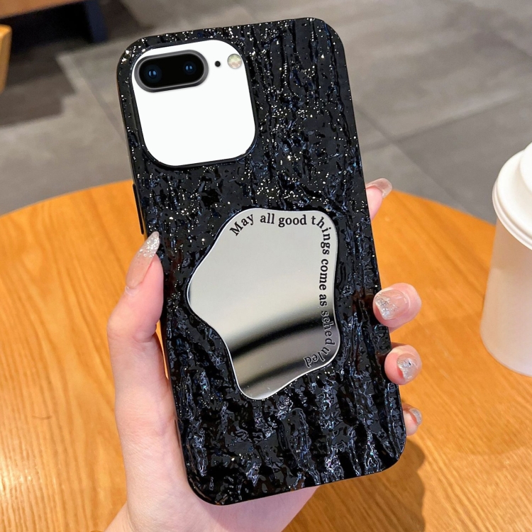 

For iPhone 8 Plus / 7 Plus Embossed Rock Texture Mirror TPU Phone Case(Black)