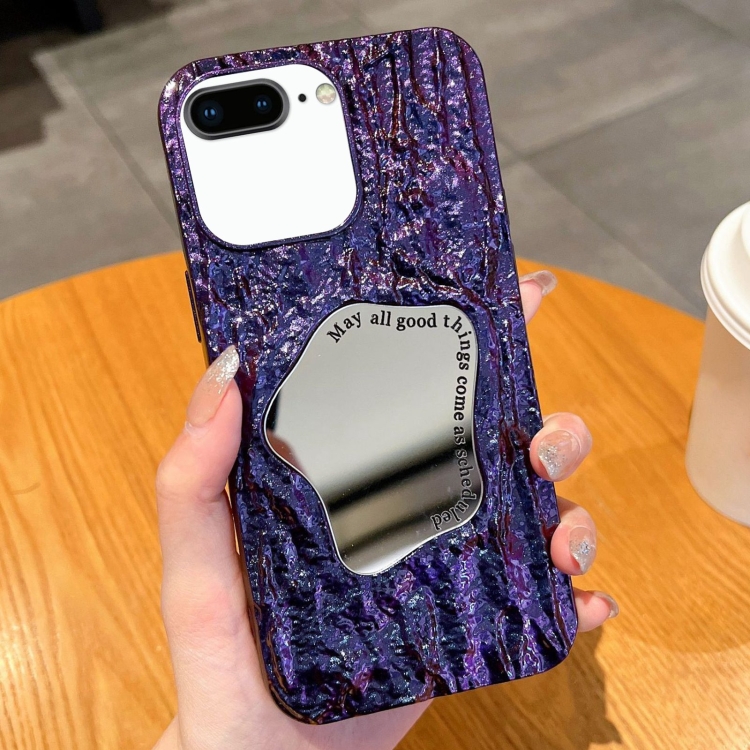 

For iPhone 8 Plus / 7 Plus Embossed Rock Texture Mirror TPU Phone Case(Deep Purple)