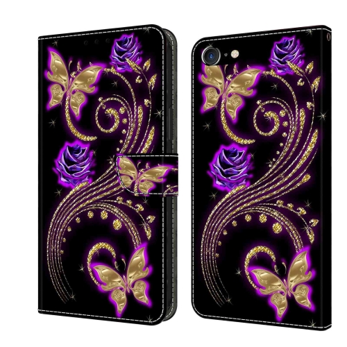 

For iPhone 6 / 7 Crystal 3D Shockproof Protective Leather Phone Case(Purple Flower Butterfly)