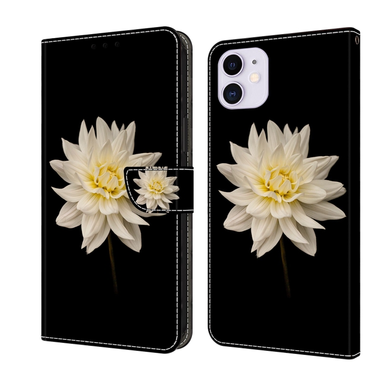 

For iPhone 11 Crystal 3D Shockproof Protective Leather Phone Case(White Flower)