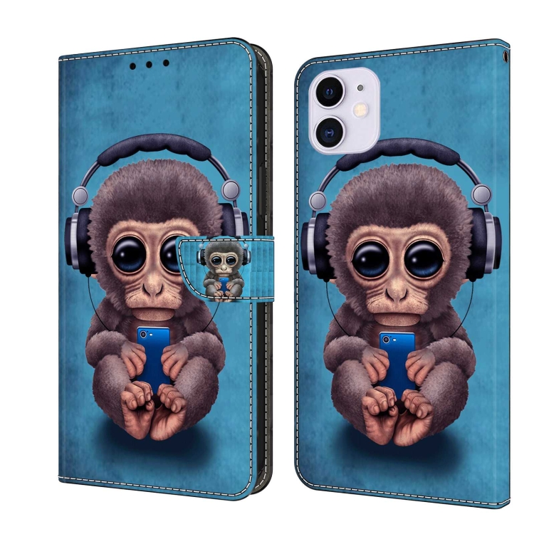 

For iPhone 11 Crystal 3D Shockproof Protective Leather Phone Case(Orangutan)