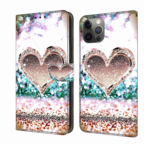 

For iPhone 11 Pro Crystal 3D Shockproof Protective Leather Phone Case(Pink Diamond Heart)