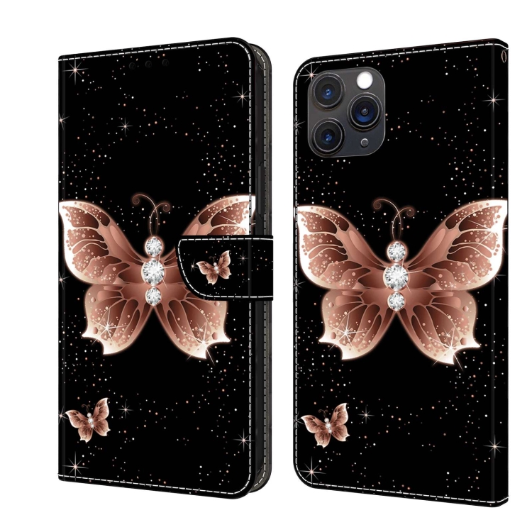 

For iPhone 11 Pro Max Crystal 3D Shockproof Protective Leather Phone Case(Pink Diamond Butterfly)