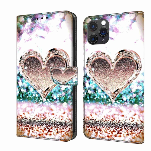 

For iPhone 11 Pro Max Crystal 3D Shockproof Protective Leather Phone Case(Pink Diamond Heart)