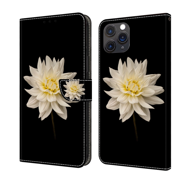 

For iPhone 11 Pro Max Crystal 3D Shockproof Protective Leather Phone Case(White Flower)