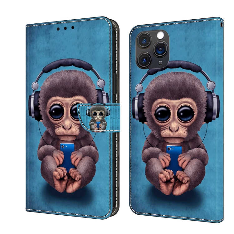 

For iPhone 11 Pro Max Crystal 3D Shockproof Protective Leather Phone Case(Orangutan)