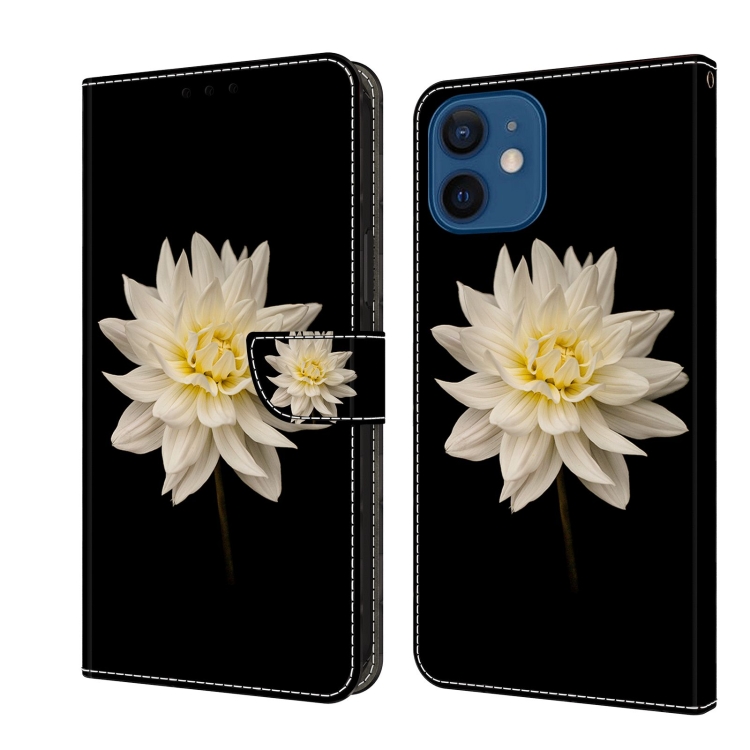 

For iPhone 12 mini / 13 mini Crystal 3D Shockproof Protective Leather Phone Case(White Flower)