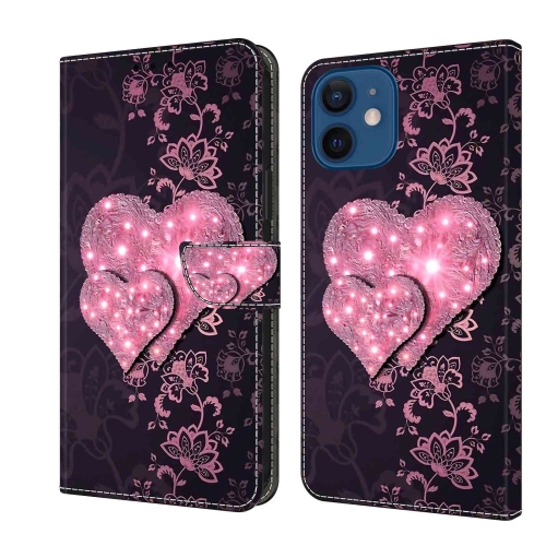 For iPhone 12 mini / 13 mini Crystal 3D Shockproof Protective Leather Phone Case(Lace Love) great britain bling car coasters glitter cup holder coasters for car shockproof diamond car coasters insert bling crystal