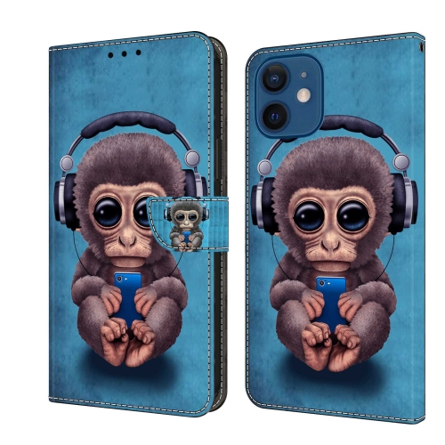 

For iPhone 12 mini / 13 mini Crystal 3D Shockproof Protective Leather Phone Case(Orangutan)