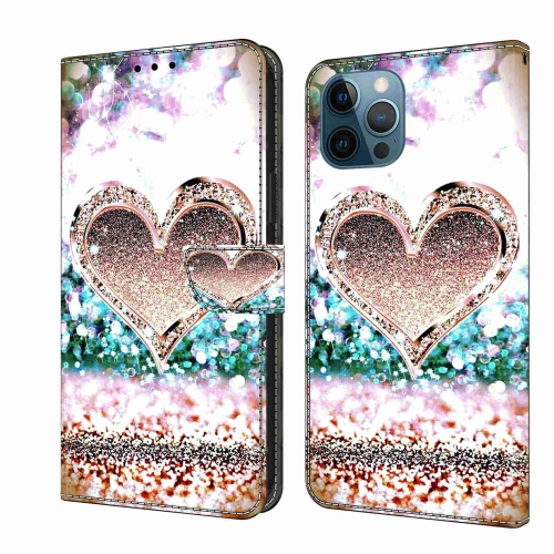 

For iPhone 12 Pro Max / 13 Pro Max Crystal 3D Shockproof Protective Leather Phone Case(Pink Diamond Heart)