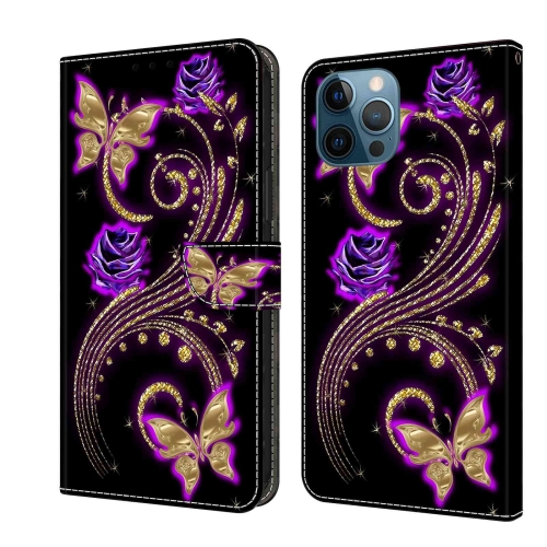 

For iPhone 12 Pro Max / 13 Pro Max Crystal 3D Shockproof Protective Leather Phone Case(Purple Flower Butterfly)