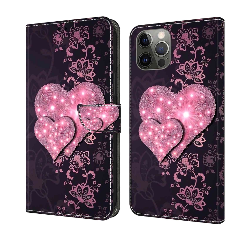 

For iPhone 12 / 12 Pro Crystal 3D Shockproof Protective Leather Phone Case(Lace Love)