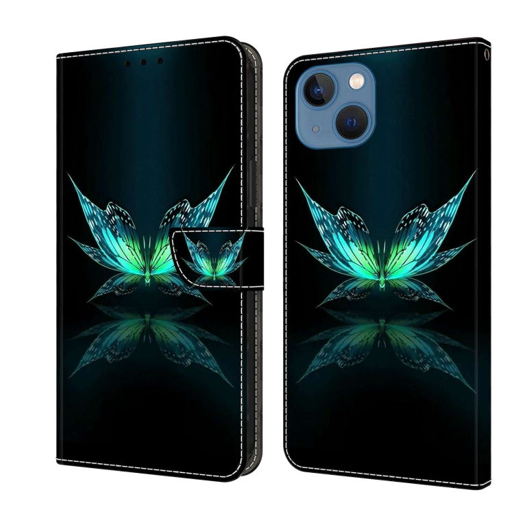 

For iPhone 13 / 14 Crystal 3D Shockproof Protective Leather Phone Case(Reflection Dutterfly)