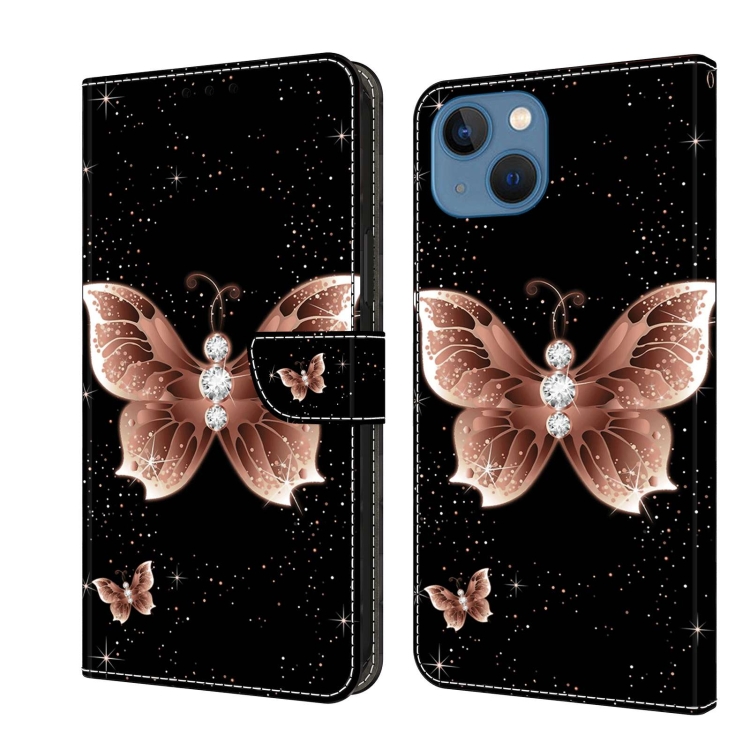 

For iPhone 13 / 14 Crystal 3D Shockproof Protective Leather Phone Case(Pink Diamond Butterfly)