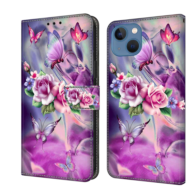 

For iPhone 13 / 14 Crystal 3D Shockproof Protective Leather Phone Case(Butterfly)
