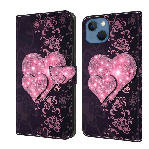 For iPhone 13 / 14 Crystal 3D Shockproof Protective Leather Phone Case(Lace Love)