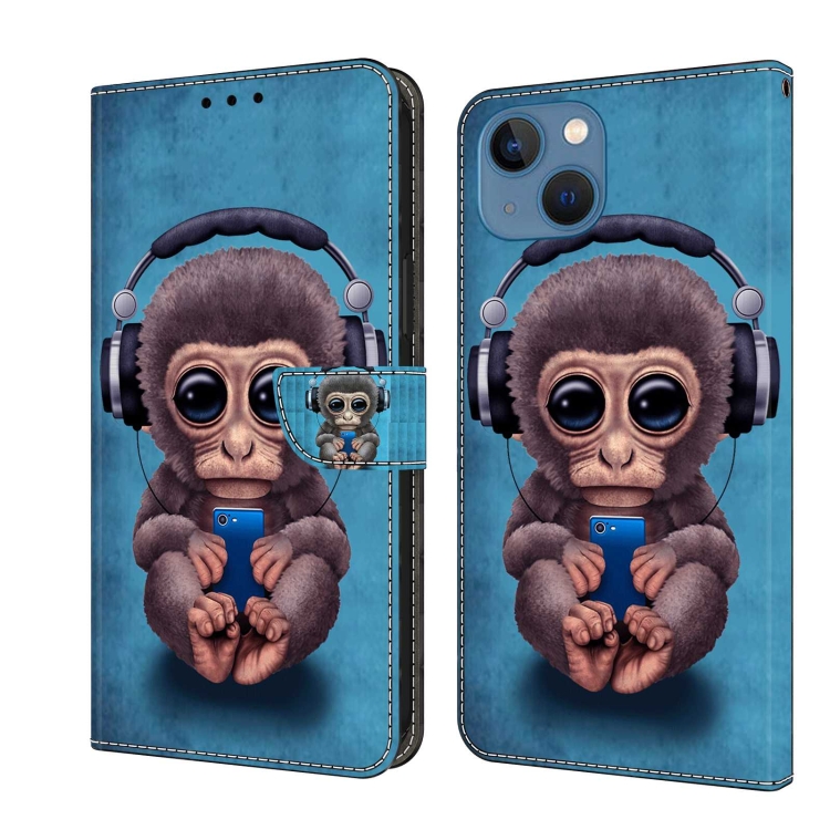 

For iPhone 13 / 14 Crystal 3D Shockproof Protective Leather Phone Case(Orangutan)