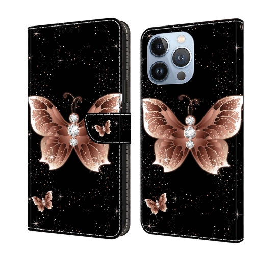 

For iPhone 13 Pro Crystal 3D Shockproof Protective Leather Phone Case(Pink Diamond Butterfly)