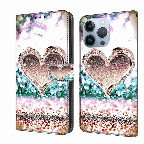 

For iPhone 13 Pro Crystal 3D Shockproof Protective Leather Phone Case(Pink Diamond Heart)