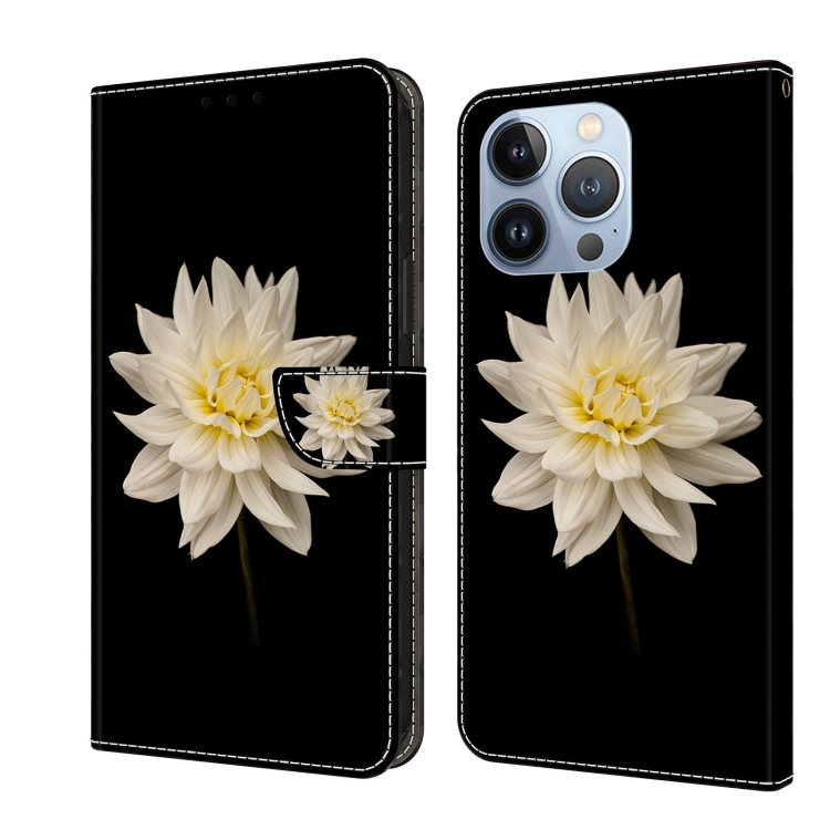 

For iPhone 13 Pro Crystal 3D Shockproof Protective Leather Phone Case(White Flower)