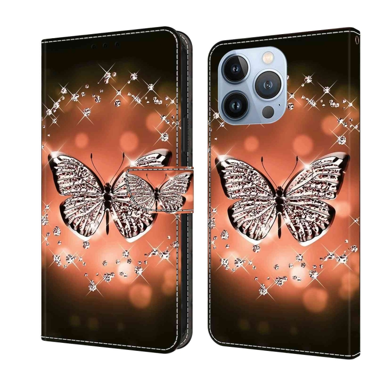 

For iPhone 13 Pro Crystal 3D Shockproof Protective Leather Phone Case(Crystal Butterfly)