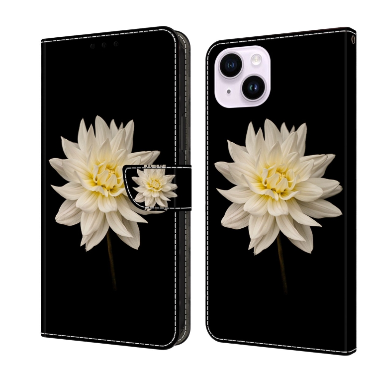 

For iPhone 14 Plus Crystal 3D Shockproof Protective Leather Phone Case(White Flower)