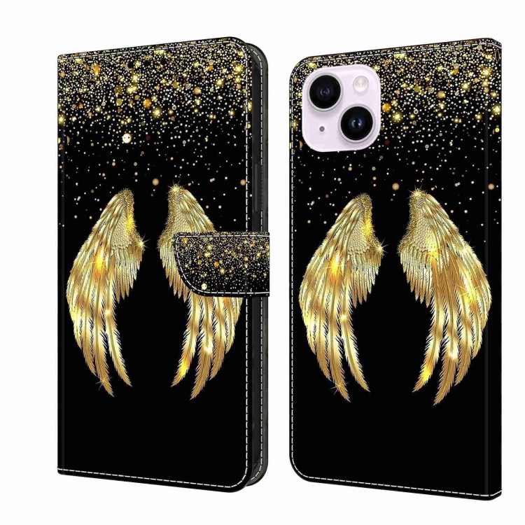 

For iPhone 14 Plus Crystal 3D Shockproof Protective Leather Phone Case(Golden Wings)