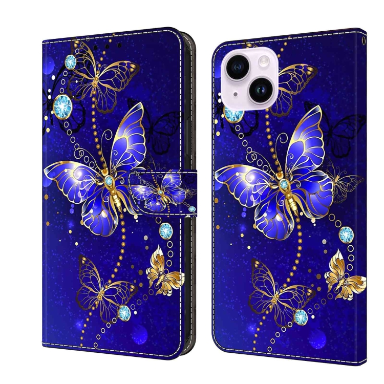 

For iPhone 14 Plus Crystal 3D Shockproof Protective Leather Phone Case(Diamond Butterfly)