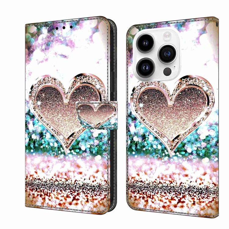 

For iPhone 14 Pro Crystal 3D Shockproof Protective Leather Phone Case(Pink Diamond Heart)