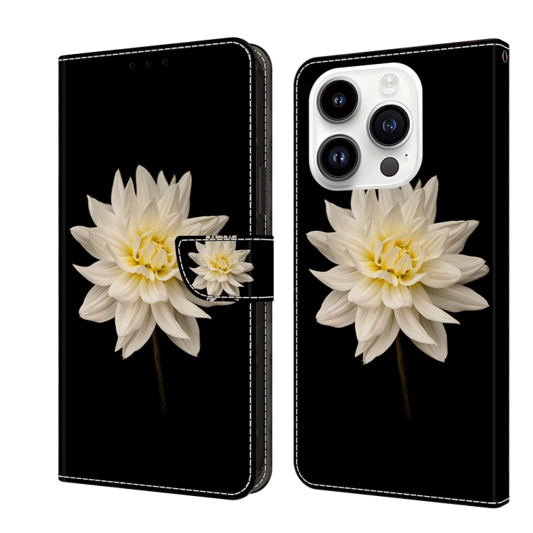 

For iPhone 14 Pro Crystal 3D Shockproof Protective Leather Phone Case(White Flower)