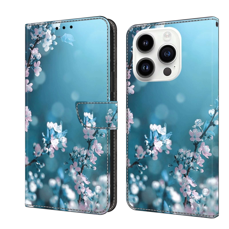 

For iPhone 14 Pro Crystal 3D Shockproof Protective Leather Phone Case(Plum Flower)