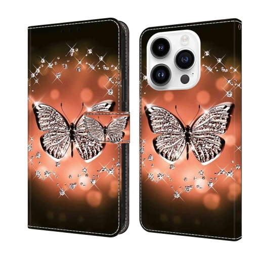 For iPhone 14 Pro Crystal 3D Shockproof Protective Leather Phone Case(Crystal Butterfly) brand oulm sports style big face watches men dual time zone pu leather quartz watch compass decoration relogio masculino