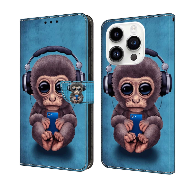 

For iPhone 14 Pro Crystal 3D Shockproof Protective Leather Phone Case(Orangutan)
