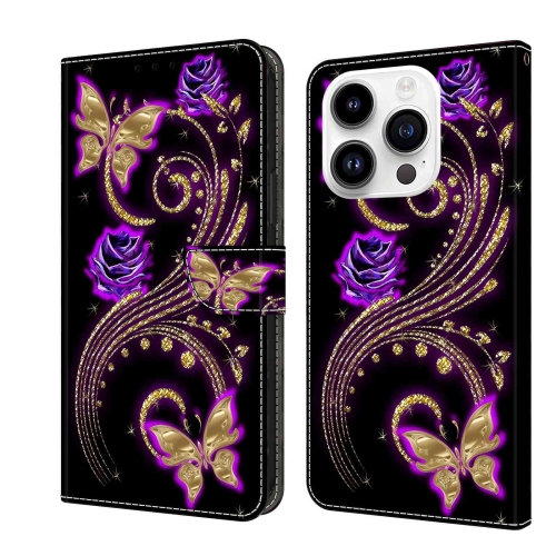 

For iPhone 14 Pro Crystal 3D Shockproof Protective Leather Phone Case(Purple Flower Butterfly)