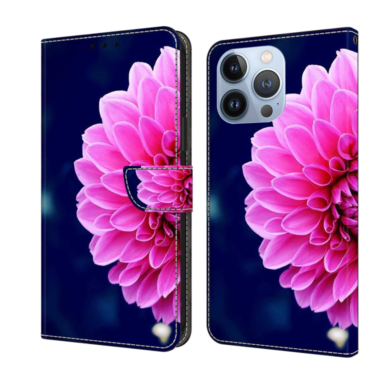 

For iPhone 14 Pro Max Crystal 3D Shockproof Protective Leather Phone Case(Pink Petals)